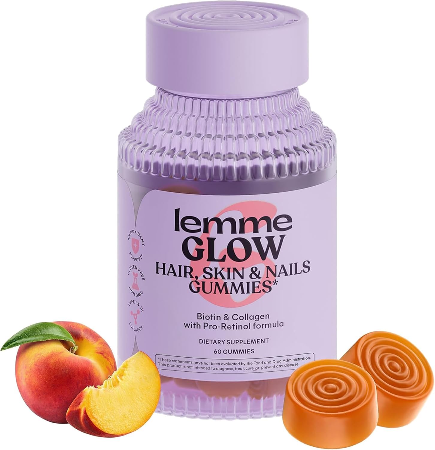 Lemme Glow Collagen Gummies for Hair, Skin & Nails - 60 ct